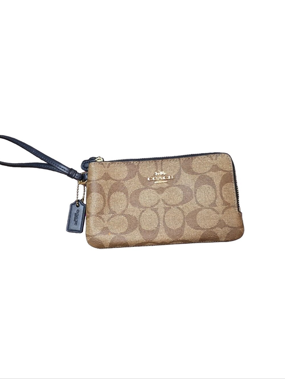 Coach Double Zip Wristlet Khaki Black NWOT F87591